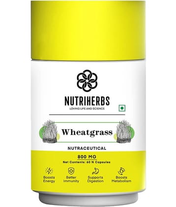 Nutriherbs Wheatgrass Extract 800 mg 100% Pure & Organic  - 60 Capsules | Works As A Natural Detoxifier| Helps To Build Immunity