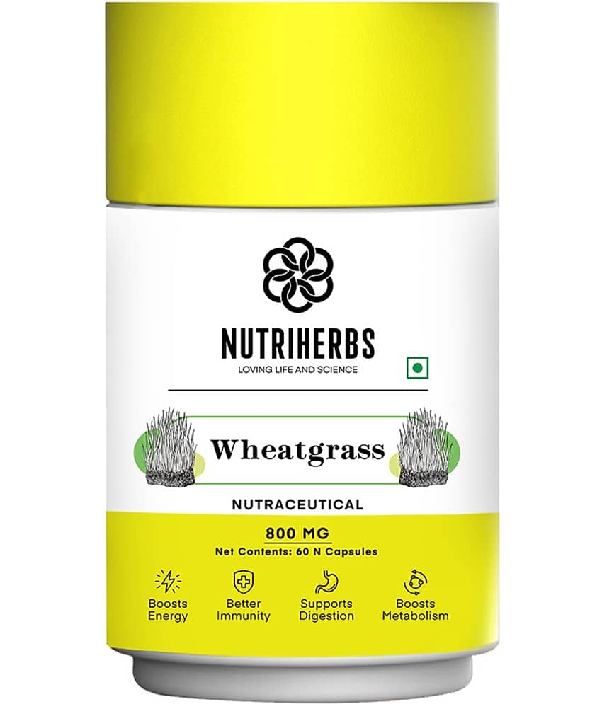Nutriherbs Wheatgrass Extract 800 mg 100% Pure & Organic  - 60 Capsules | Works As A Natural Detoxifier| Helps To Build Immunity