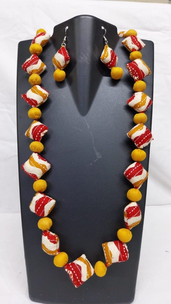 Tabiz Colorful Fabric Bohemian Necklace with Earrings