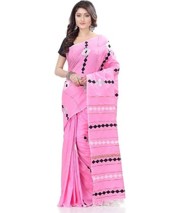 Desh Bidesh Cotton Blend Printed Saree With Unstitched Blouse Piece ( Pink )