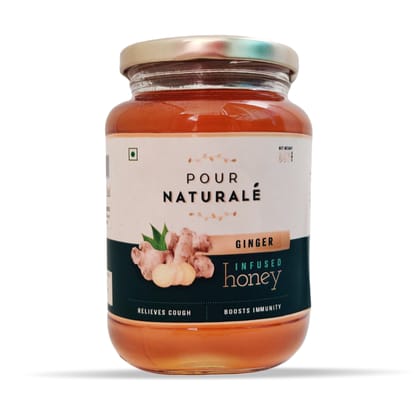 Pour Naturale Honey: Ginger Flavoured Honey| Pure Natural Honey Infused with Natural Ginger | Helps breathe better, build immunity| Glass Jar (500gm)