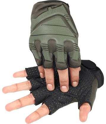 AKSMIT Green Nylon Men's Fingerless Gloves ( Pack of 1 )