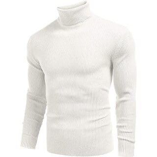 Fashlook Solid High Neck Wool Blend Casual White Full Sleeve T-Shirt For Mens