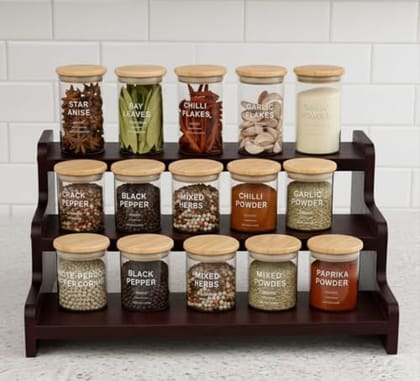 3 Tier Wooden Kitchen Shelf Organisers & Shelf Riser for Counter Top