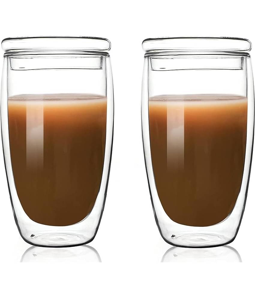 Baskety Double Walled Glass Coffee Mug 350 mL ( Pack of 2 )