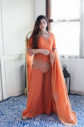 Sufi Rust Embroidered Garara Set-M