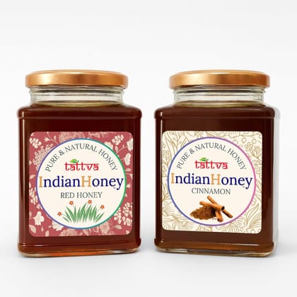 IndianHoney Red Honey with Cinnamon Honey Combo (Pack of 2) | Pure & Natural | 1kg (500g Each) | Unprocessed & Unfiltered Natural Sweetener