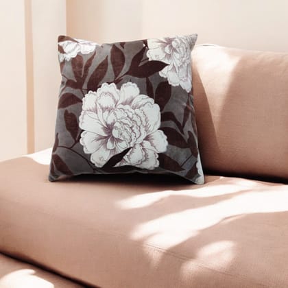 16" Brown Floral Velvet Cushion Cover/Throw Pillow- Sale-16 x 16 inches