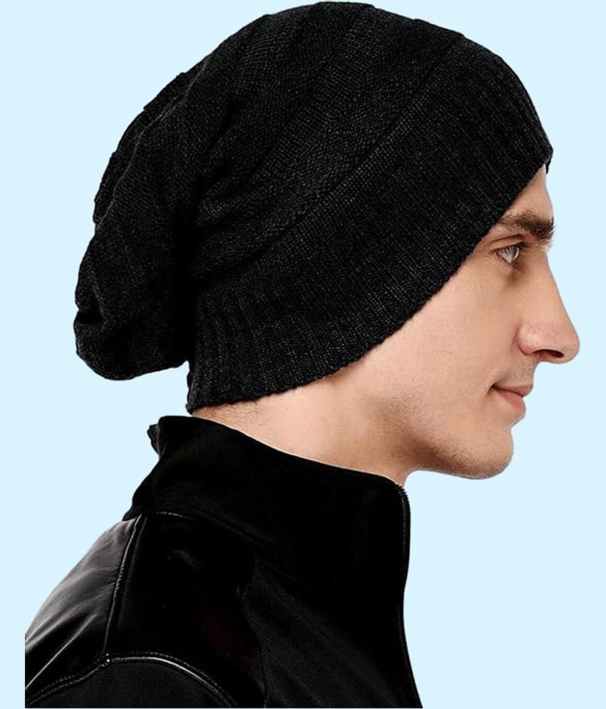 Paryag Black Woollen Men's Cap ( Pack of 1 )