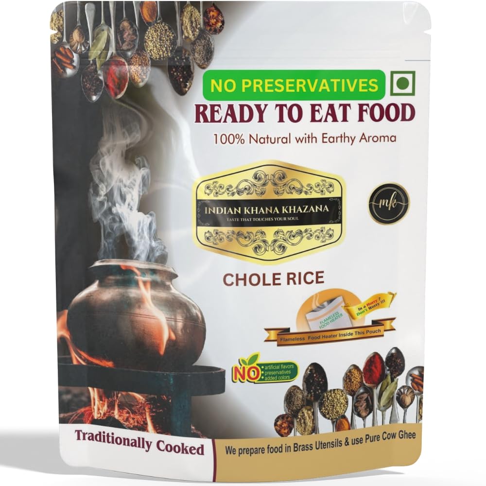 INDIAN KHANA KHAZANA Ready to eat Chole Rice COMBO, No Added Preservative and Colours | Serve Hot Anytime Anywhere with our Flameless Food Heater inside the Pack | Indian Tasty Flavour Ready to Eat Food Chole Rice