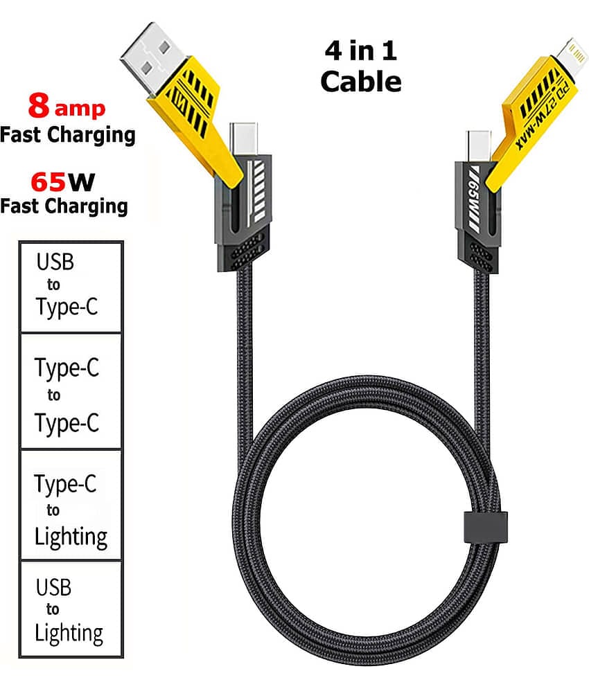 Retailstore 1.5m Data Cables 65W 4-in-1 8AMP FAST Charging cable - Assorted
