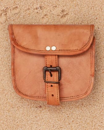 Pure Leather Brown Buckled Satchel Bag
