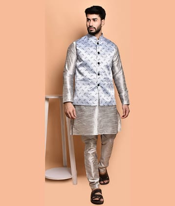 PRINTCULTR Silver Silk Regular Fit Men's Kurta Pyjama Set ( Pack of 1 )