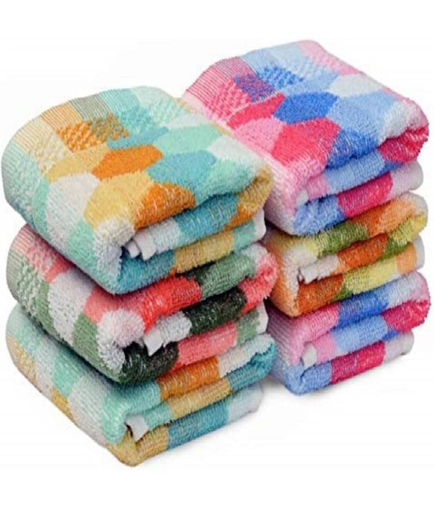 MAHALUXMI COLLECTION Cotton Blend Colorblock Hand Towel 301-350 ( Pack of 6 ) - Multicolor