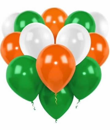 Kiran Enterprises 50pcs Metallic Balloon ( Orange, White, Green ) For Independence Day Decoration