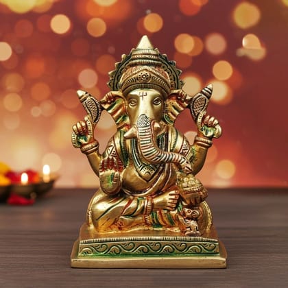 Brass Showpiece Ganesh Ji God Idol Statue (BSMAS1746 G)