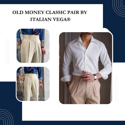 Old Money White Shirt with Beige Signature Buttoned Gurkha Pant by ITALIAN VEGA®-L / 28