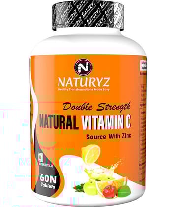 NATURYZ Double Strength Natural Vitamin C with Zinc Supplement for Immunity & Skincare - 60 Tablets