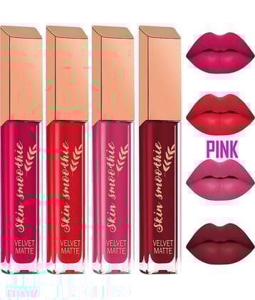 SKIN SMOOTHIE Mini Liquid Lipstick , Long wear , Matte Finish, Red Edition 7.5(g),Pack of 5