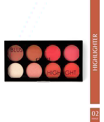 Glam21 Blush Highlighter Palette Silky pigments for long lasting Shimmer look 24gm Ralph-04