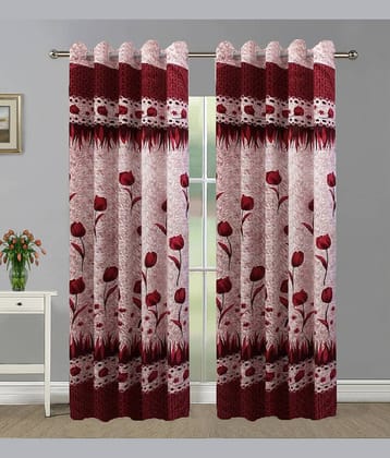 Home Candy Set of 2 Door Semi-Transparent Eyelet Polyester Maroon Curtains ( 213 x 120 cm )
