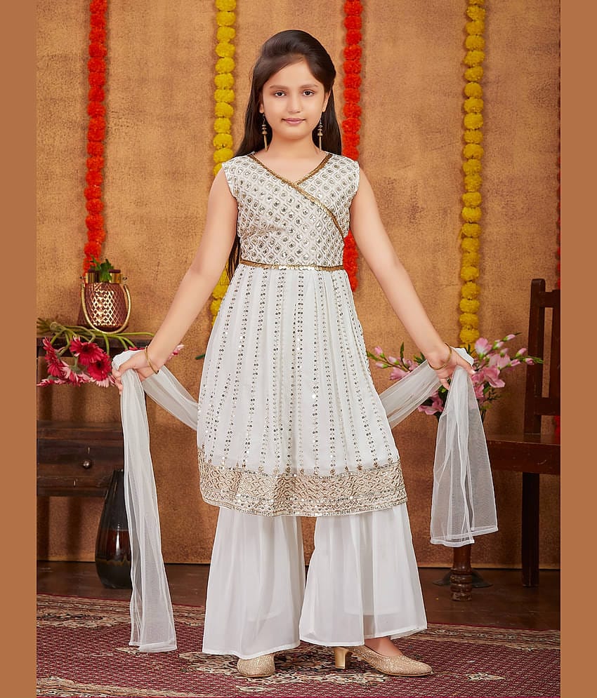 Aarika Girls Georgette Kurta and Sharara Set ( Pack of 1 , Off White )