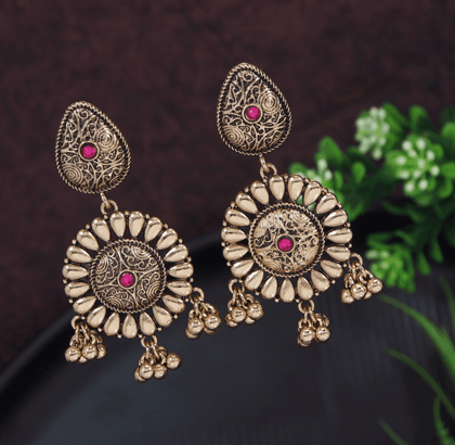 Antique Gold/Silver Plated Floral Trendy Drop Earring- AER 3199