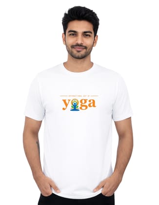 International Yoga Day Heritage Logo Polyester Round Neck T-Shirt 140 GSM White