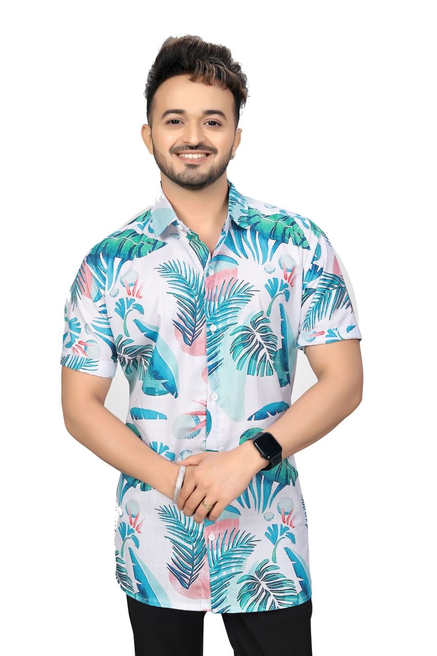 Greeny Blue Floral with Stylish and Comfortable Men's Shirt by GlamaStitch-S