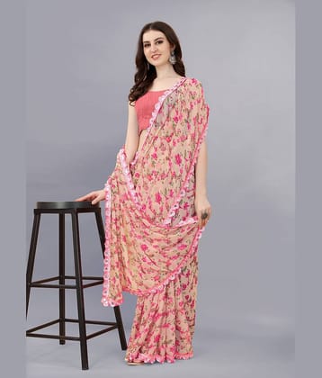 SARIK  FASHION Chiffon Printed Saree With Unstitched Blouse Piece ( Pink )