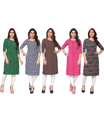 KETAKI FASHION Crepe Printed Straight Women's Kurti - Multicolor1 ( Pack of 5 )