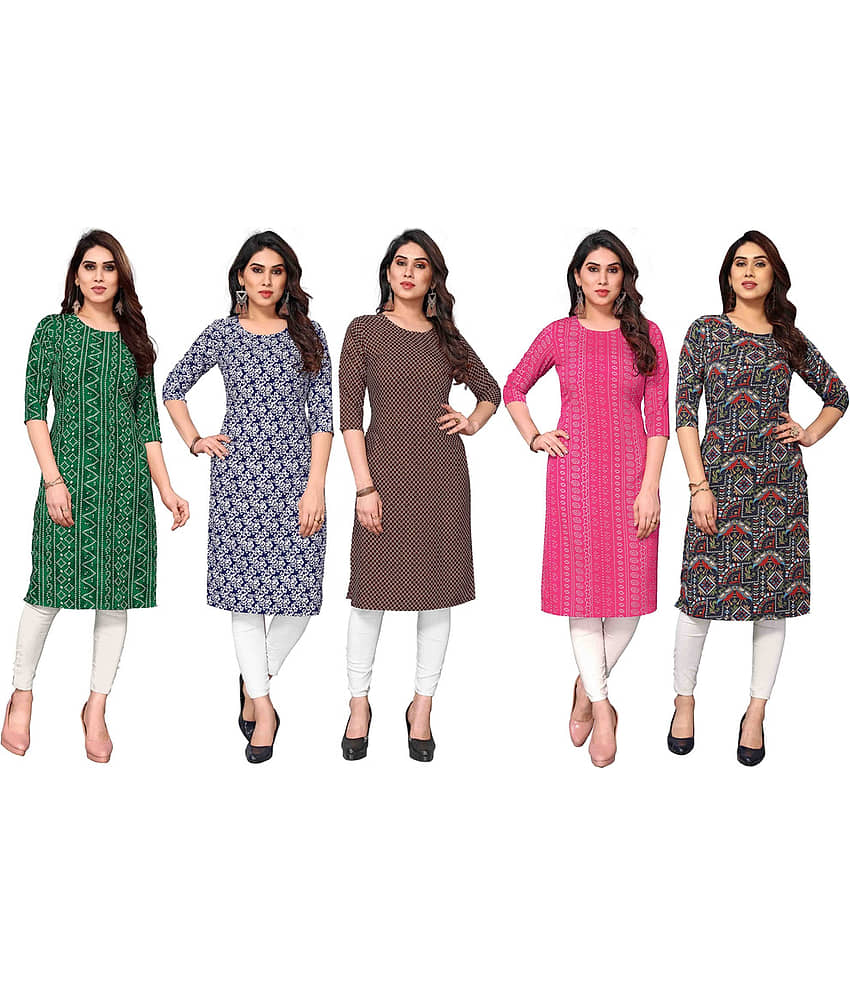 KETAKI FASHION Crepe Printed Straight Women's Kurti - Multicolor1 ( Pack of 5 )
