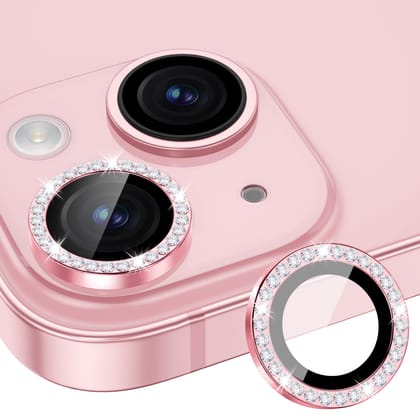 Xfilm Camera Lens Protector Compatible for iPhone 15/15 Plus Bling, Individual Metal Diamond Ring 9H Hardness Scratchproof Protector, Stylish Accessories, Case Friendly (Pink Diamond) Xfilm Camera Lens Protector Compatible for iPhone 15/15 Plus Bling, In