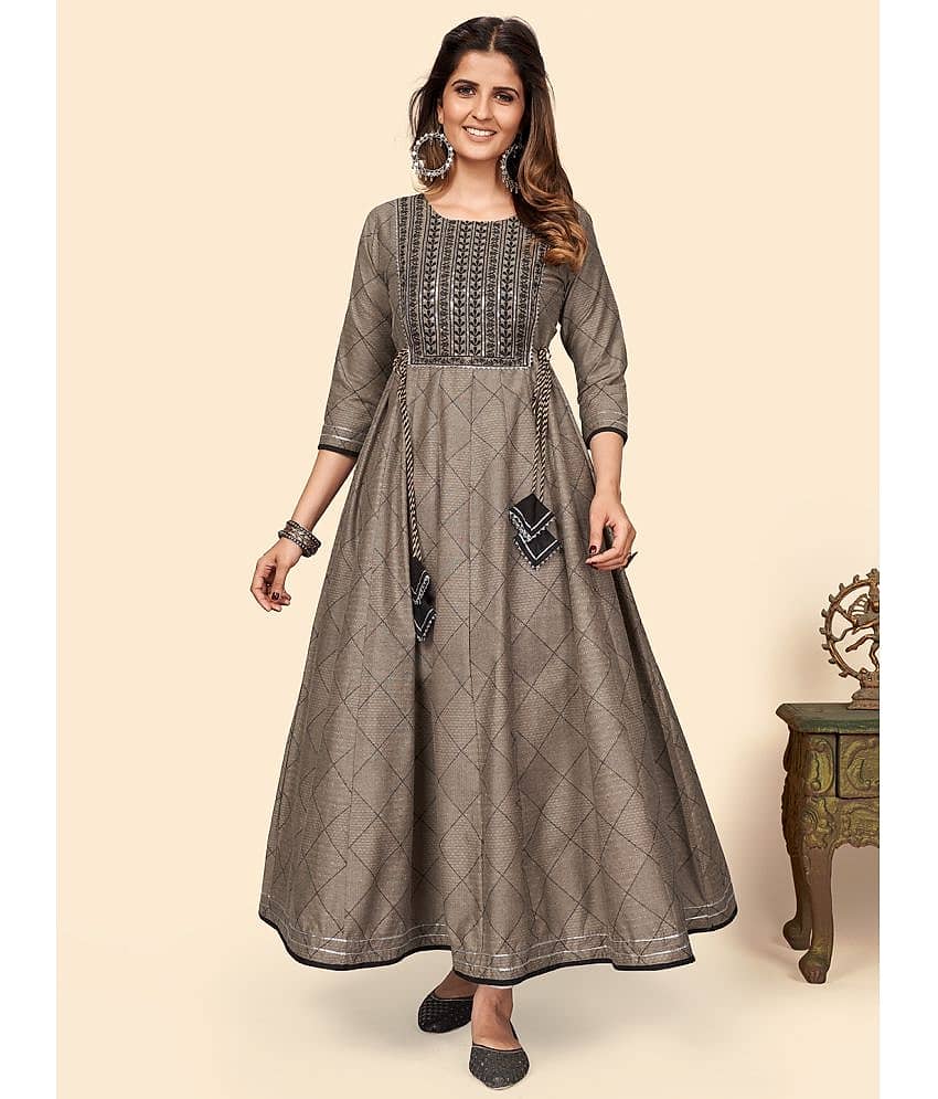 Vbuyz - Brown Cotton Blend Women's Anarkali Kurti ( Pack of 1 )
