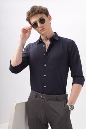 Faux Alligator Print Navy Textured Shirt-Navy / XXL