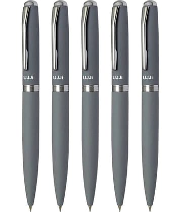 UJJi Grey Color Matte Finish Body Pack of 5 Twist Mechanism (Blue Ink) Metal Ball Pen
