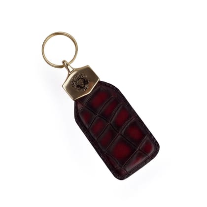 Wine Deep Cut Croco Print Leather Large Scales Keychain By Brune & Bareskin-FS