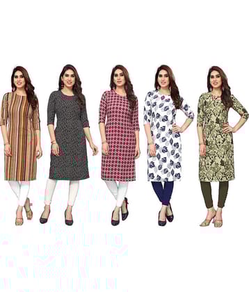 KETAKI FASHION Crepe Printed Straight Women's Kurti - Multicolor1 ( Pack of 5 )