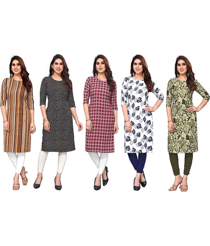 KETAKI FASHION Crepe Printed Straight Women's Kurti - Multicolor1 ( Pack of 5 )