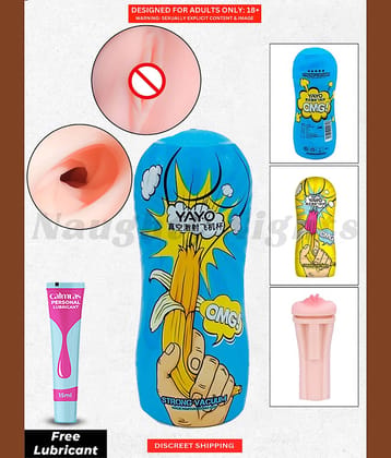 Penis Masturbator Toy- Realistic Fleshlight 6 inch Full Length Silicone Material Reusable Penis Masturbator for Boy with Free Calmras Lube