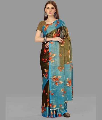 Sitanjali Brasso Printed Saree With Unstitched Blouse Piece ( Light Blue )