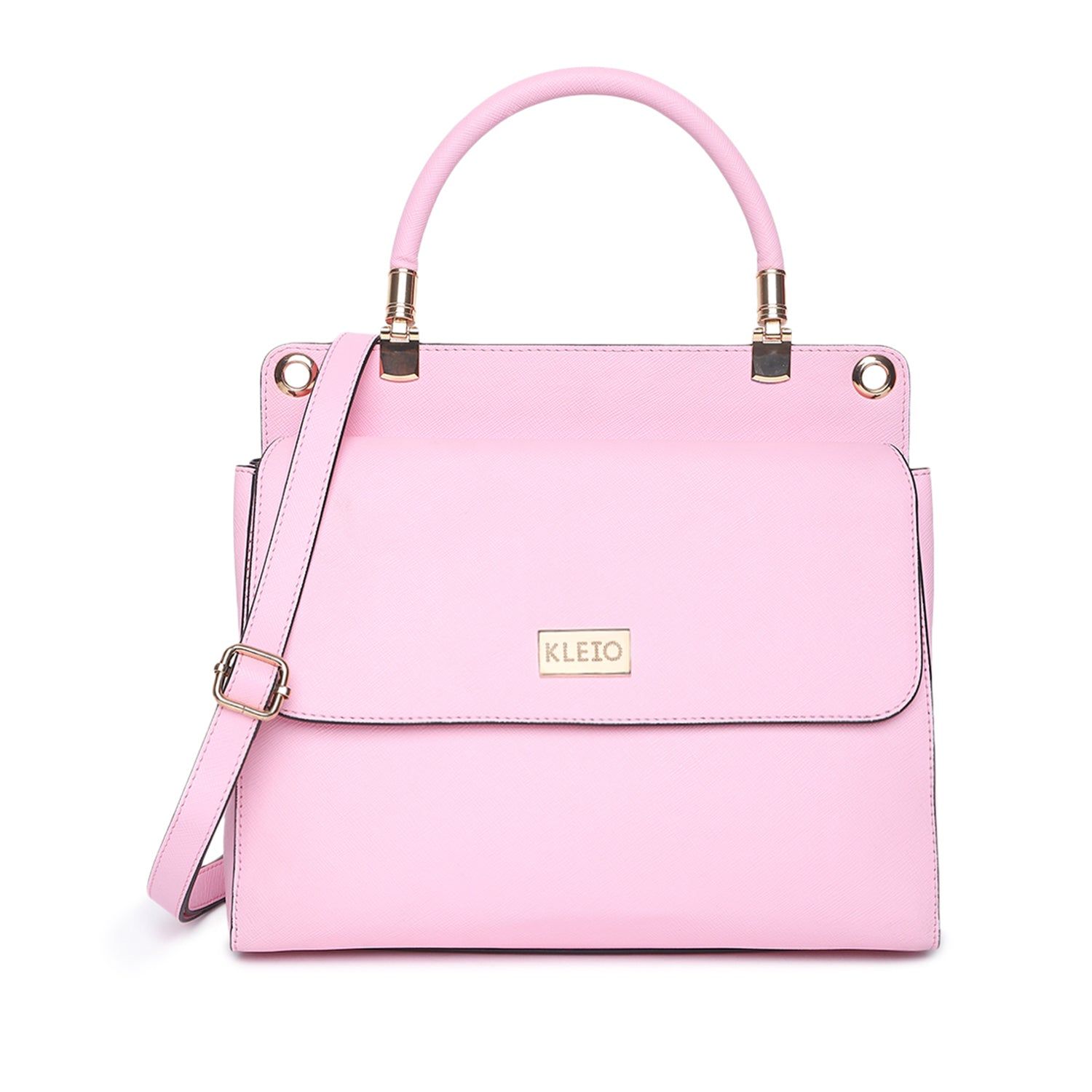 Crossbody Vegan Satchel Handbag (M)-Pink