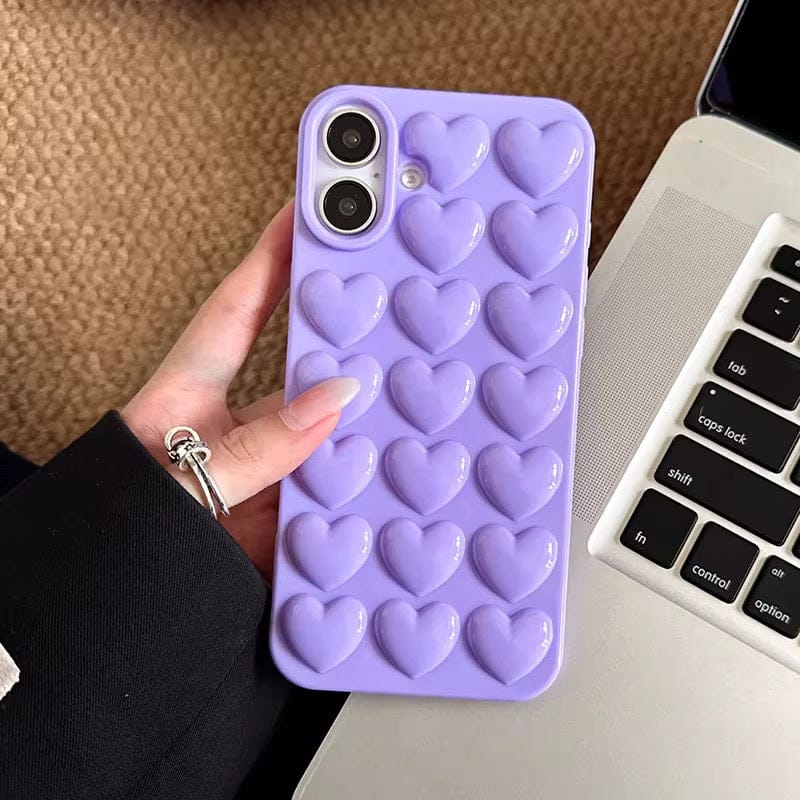 Purple 3D Hearts iPhone Soft Case-iPhone 14 Pro