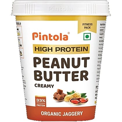 Pintola Organic Jaggery Peanut Butter - Creamy, With 33g Protein & 7g Fiber, 510g