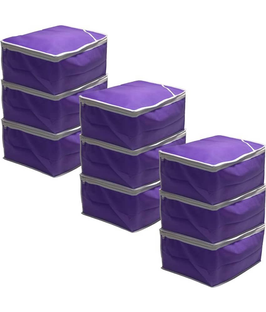 PrettyKrafts Saree Cover Set of 9 Large/Wardrobe Organiser/Clothes Bag_Purple