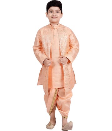 s muktar garments Baby Boys Cotton Blend Sequined - Pattern Dhoti Kurta Set ( Orange , Pack of 1 )