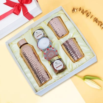 Festive Gifting : Copper Bottle Set with Copper Glasses & Scented Candle
