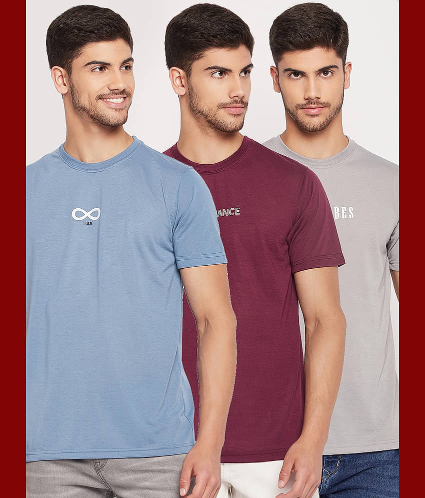 UBX Cotton Blend Regular Fit Printed Half Sleeves Men's T-Shirt - Maroon ( Pack of 3 )