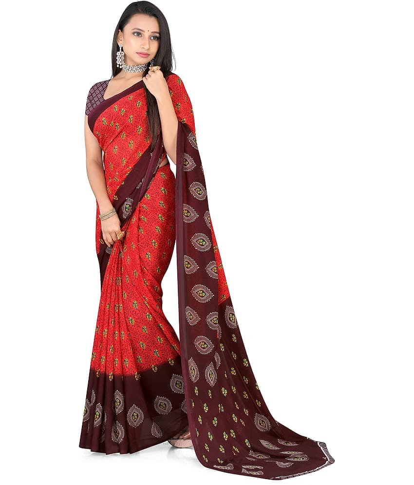 LEELAVATI Georgette Printed Saree With Unstitched Blouse Piece ( Multicolor )