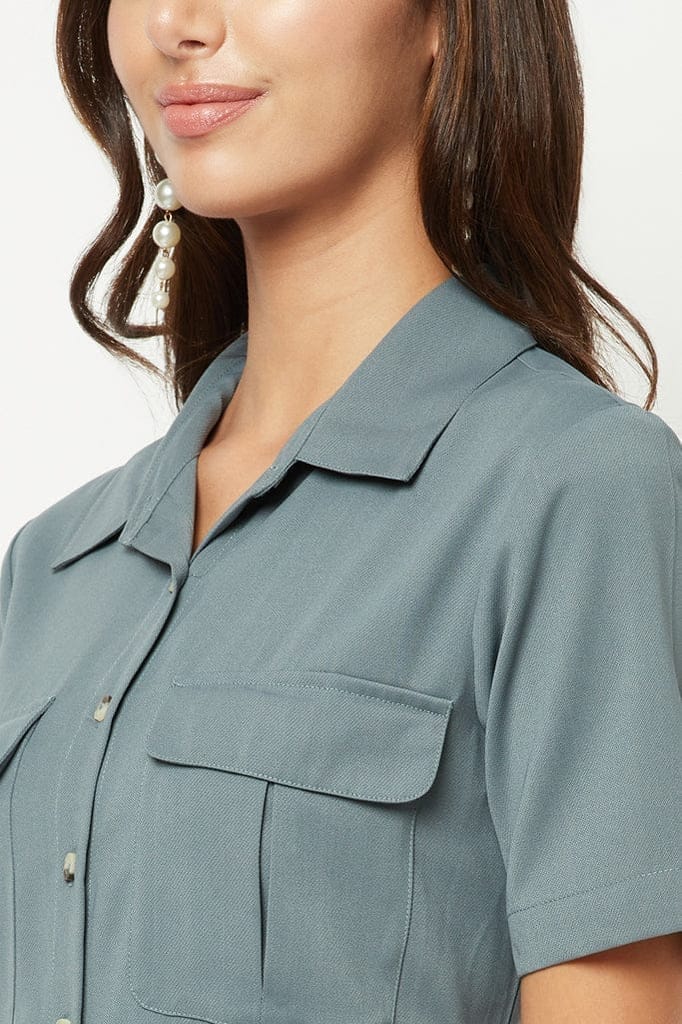 Rustic Blue Midi Shirt Dress